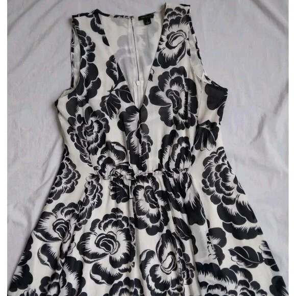 Ann Taylor Black White Floral Dress Midi Cottagecore Feminine Women's Large - Picture 2 of 12